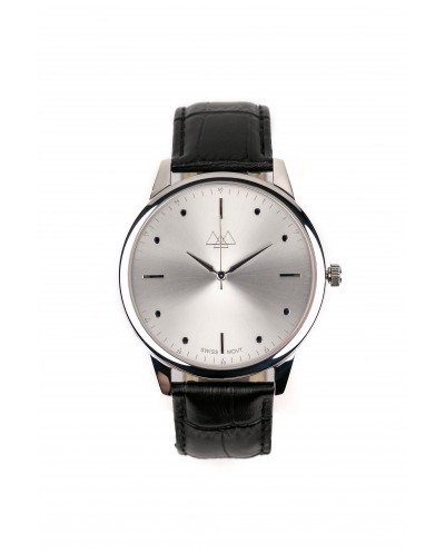 Silver dial with black band watch